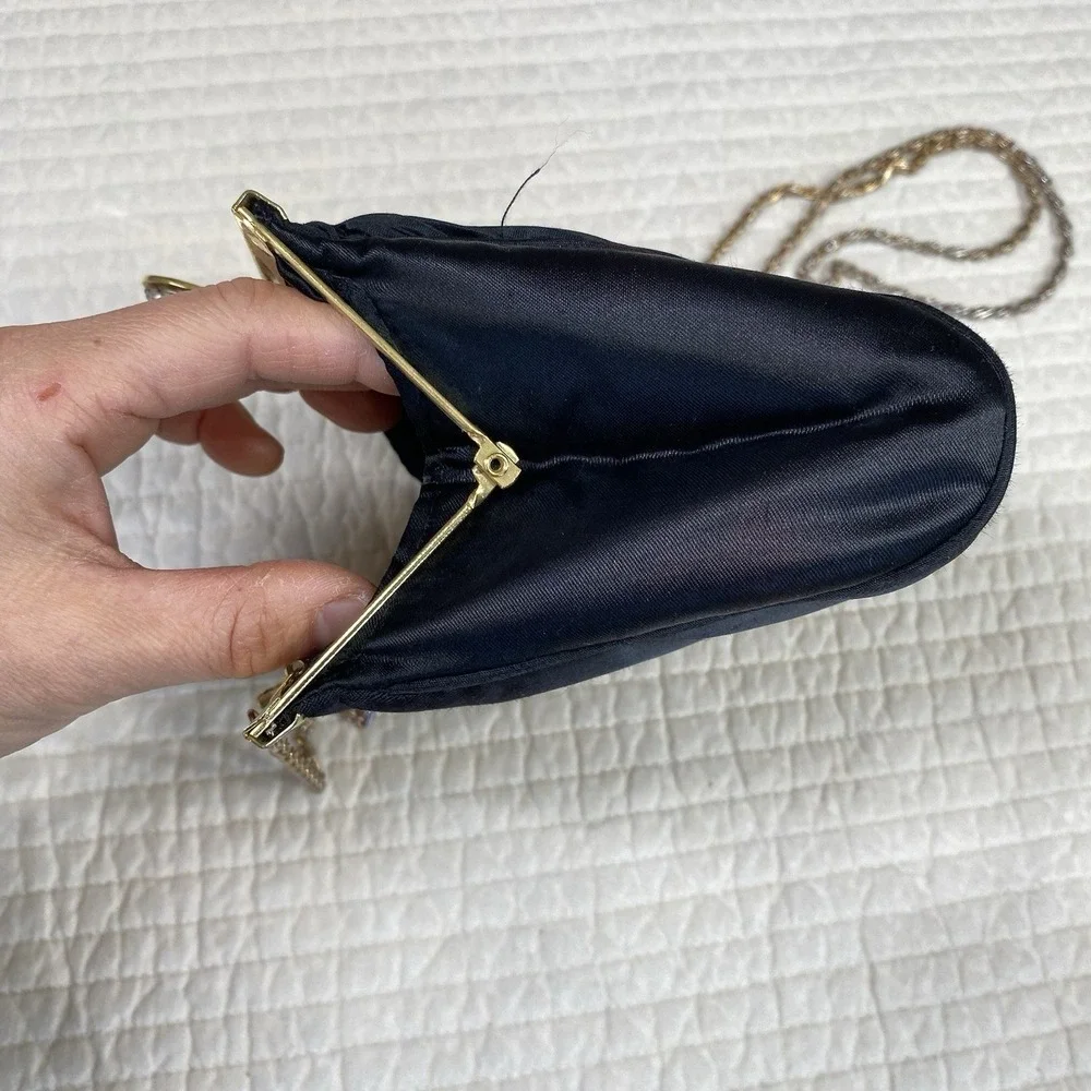 Womens Black Shoulder Chain Strap Pleated Mini Clutch Purse Party Wedding Guest